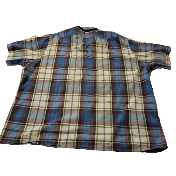 Jonathan Quale Plaid Regular Fit Brown and Blue Button Down Men's Shirt Size 3XL - Picture 7 of 7